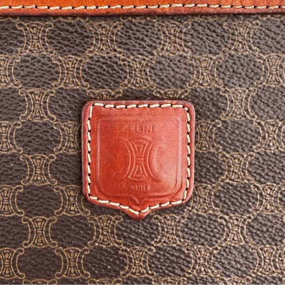 Authentic CELINE Macadam Dark Brown & Tan Leather Large Clutch Wristlet Bag - Picture 2 of 12